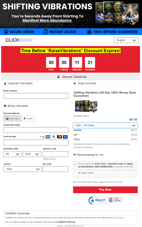 Shifting Vibrations Checkout Page